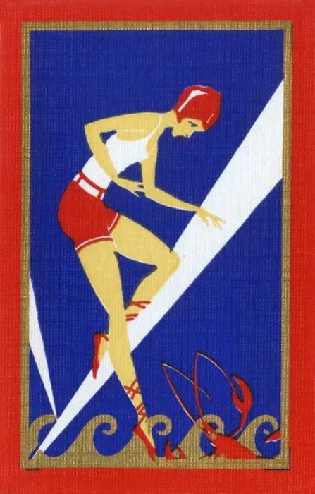 Framed Print : American Art Deco Playing Card Back - Female bather (1) Framed Print : American Art Deco Playing Card Back - Female bather (1)