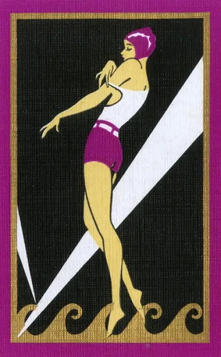 Framed Print : American Art Deco Playing Card Back - Female bather (2) Framed Print : American Art Deco Playing Card Back - Female bather (2)