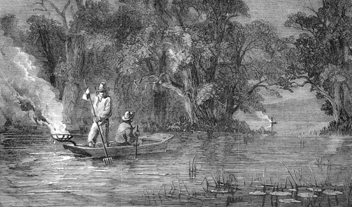 Framed Print : American Indian Country. Spearing fish at night