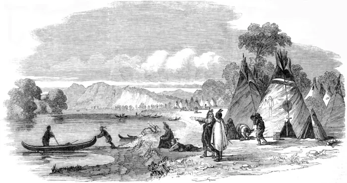 Framed Print : American Indians. The Missippi River. A Sioux Encampment Framed Print : American Indians. The Missippi River. A Sioux Encampment