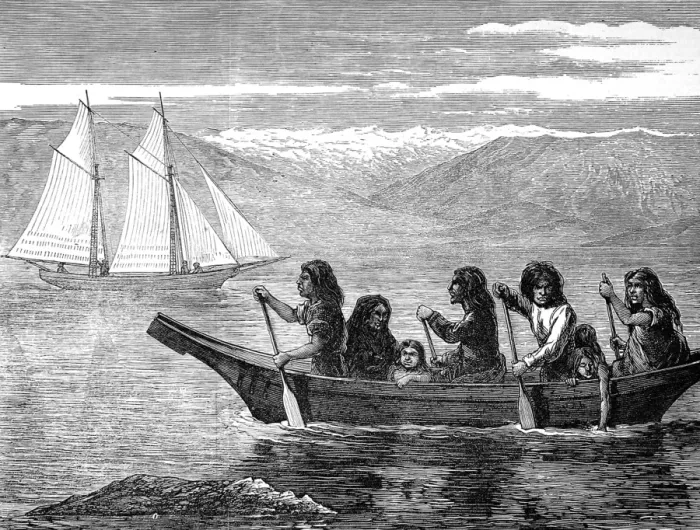 Framed Print : American Indians. Native Canoe on the coast of British Colum Framed Print : American Indians. Native Canoe on the coast of British Colum
