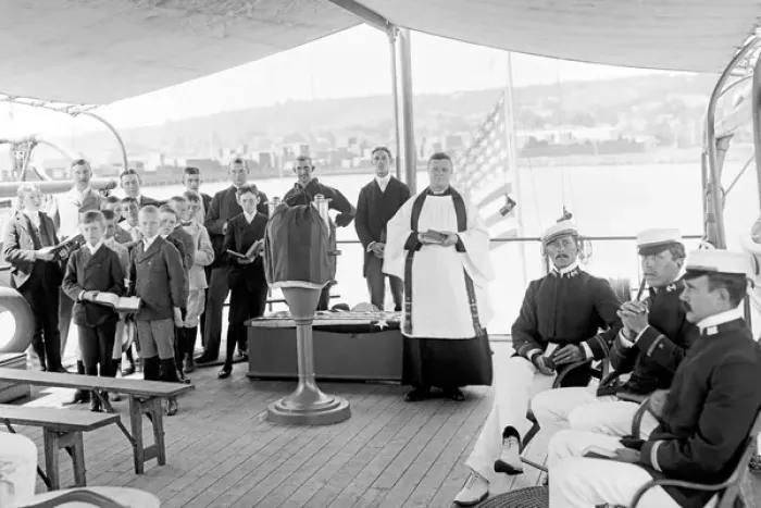 Framed Print : American Navy church service on the USS Nahant in America Framed Print : American Navy church service on the USS Nahant in America