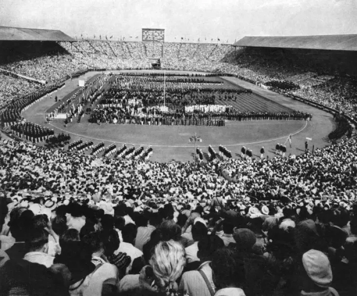 Framed Print : American Olympic athletes march round Wembley Stadium, 1948 Framed Print : American Olympic athletes march round Wembley Stadium, 1948