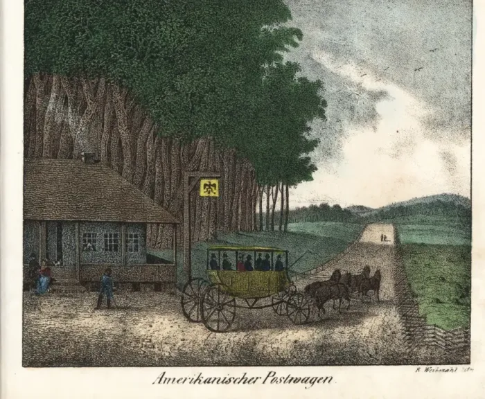 Framed Print : American post service with carriage and four Framed Print : American post service with carriage and four