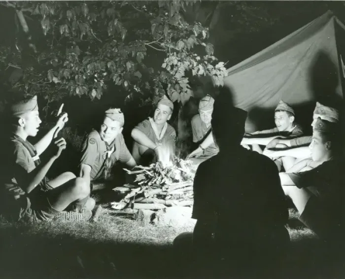 Framed Print : American Scouts around a camp fire Framed Print : American Scouts around a camp fire