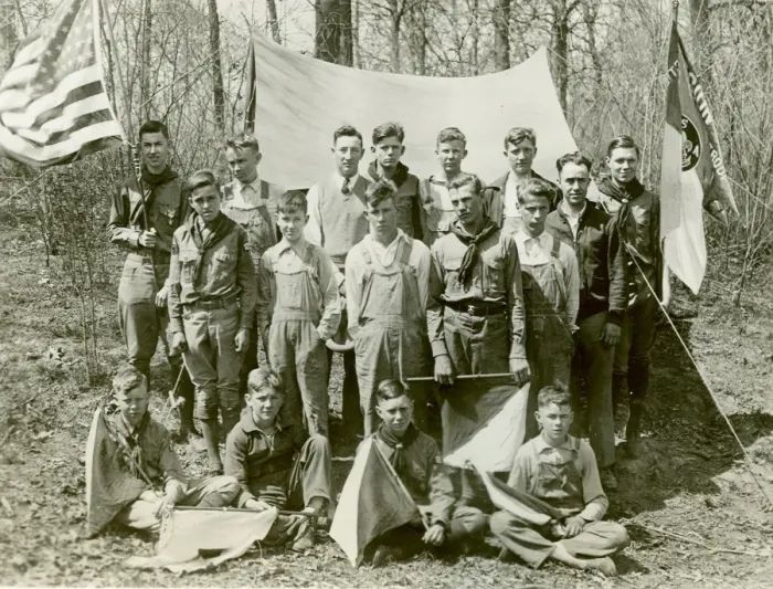 Framed Print : American Scouts with flags Framed Print : American Scouts with flags