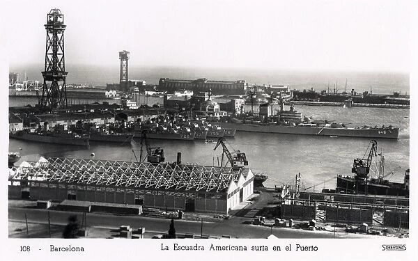 American ships in harbour, Barcelona, Spain