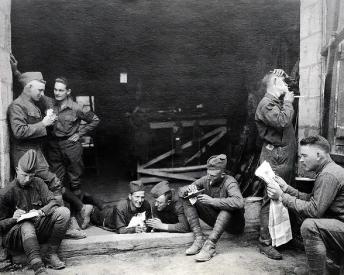 Framed Print : American soldiers relaxing, Western Front, WW1 Framed Print : American soldiers relaxing, Western Front, WW1