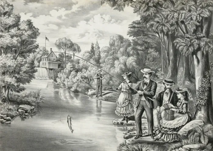 Framed Print : American sporting scene - trout fishing Framed Print : American sporting scene - trout fishing