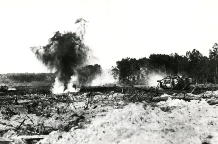 Framed Print : American tanks in action, western front, WW1 Framed Print : American tanks in action, western front, WW1
