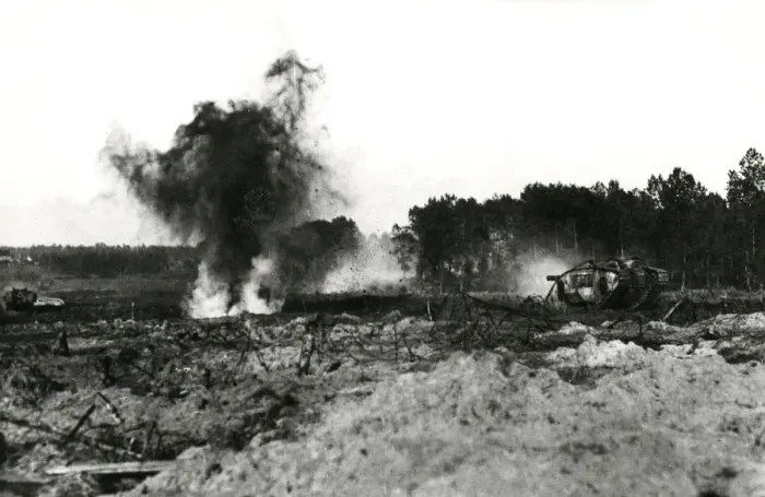 Framed Print : American tanks in action, western front, WW1 Framed Print : American tanks in action, western front, WW1