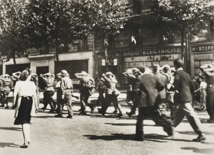 Framed Print : American troops conveying German Prisoners Framed Print : American troops conveying German Prisoners