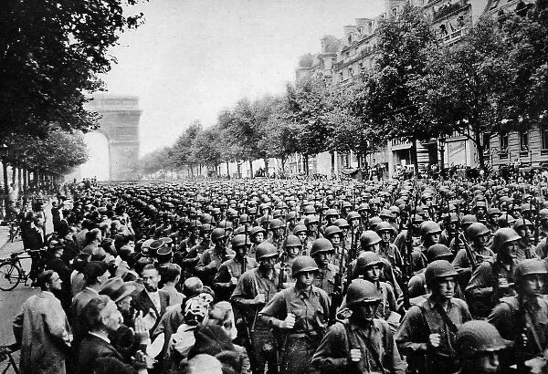 American Troops marching through Paris; Second World War, 19