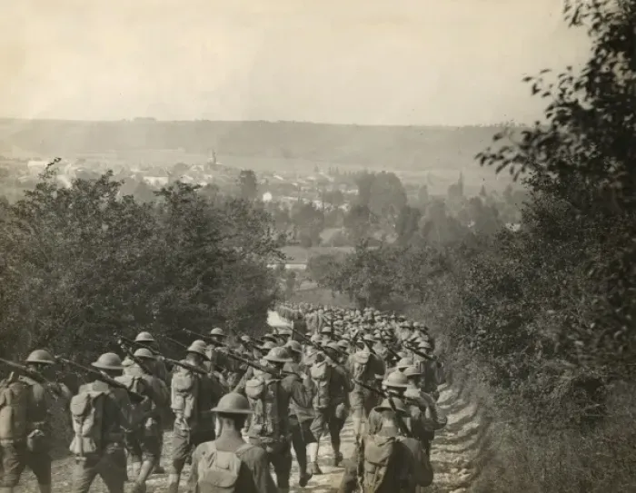 Framed Print : American troops marching along a road, France, WW1 Framed Print : American troops marching along a road, France, WW1