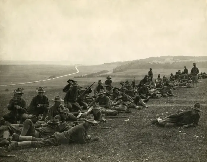 Framed Print : American troops on a training exercise, France, WW1 Framed Print : American troops on a training exercise, France, WW1