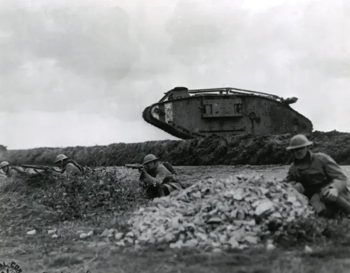 Framed Print : American troops training with tanks, France, WW1 Framed Print : American troops training with tanks, France, WW1