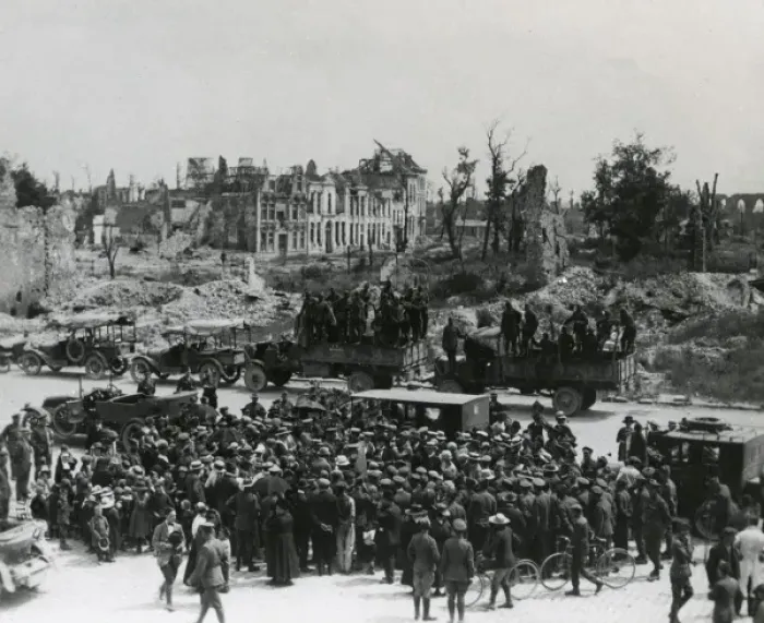 Framed Print : American troops and transport on a road in France, WW1 Framed Print : American troops and transport on a road in France, WW1