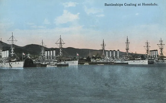 Framed Print : American warships coaling, Honolulu, Hawaii Framed Print : American warships coaling, Honolulu, Hawaii