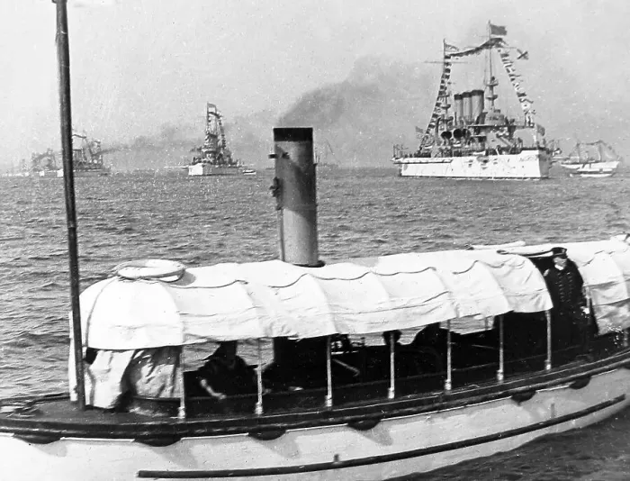 Framed Print : American warships off Jamestown on the opening Framed Print : American warships off Jamestown on the opening