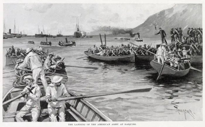 Framed Print : AMERICANS LAND The landing of the American army at Daiquiri Date: Spring 1898 Framed Print : AMERICANS LAND The landing of the American army at Daiquiri Date: Spring 1898