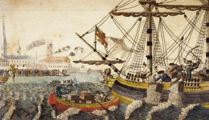 Framed Print : Americans throwing the cargoes of the Teaships into the rive Framed Print : Americans throwing the cargoes of the Teaships into the rive