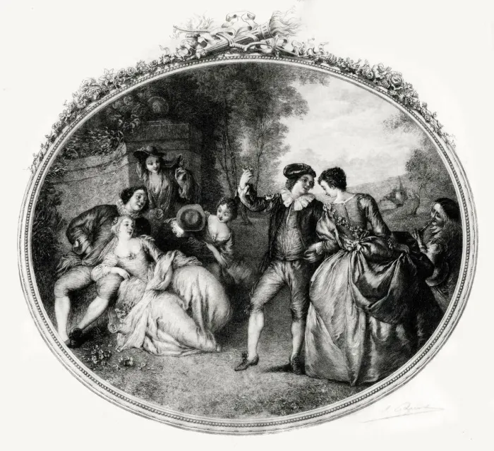 Framed Print : Amorous Youths, classical French engraving