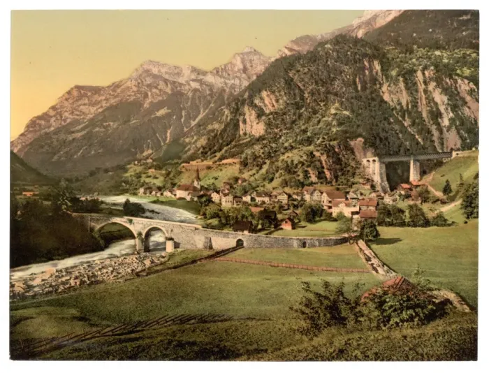 Framed Print : Amsteg, general view, St. Gotthard Railway, Switzerland Framed Print : Amsteg, general view, St. Gotthard Railway, Switzerland