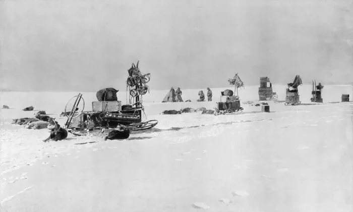Framed Print : The Amundsen Antarctic Expedition camping on the Level Barri Framed Print : The Amundsen Antarctic Expedition camping on the Level Barri