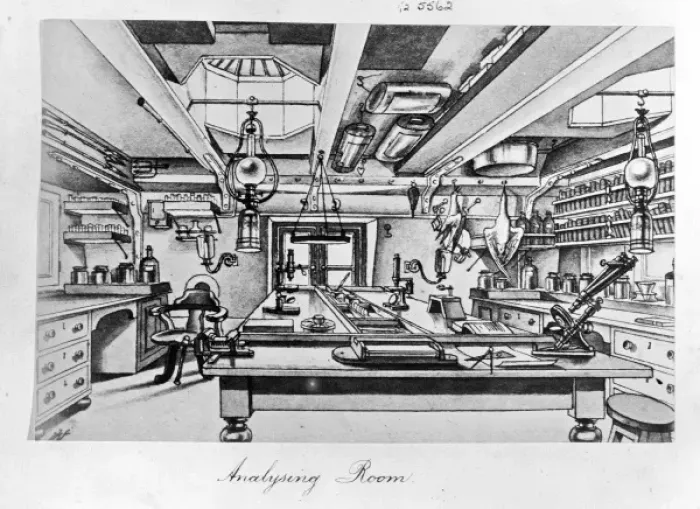Framed Print : Analysing room on board H. M. S. Challenger Framed Print : Analysing room on board H. M. S. Challenger