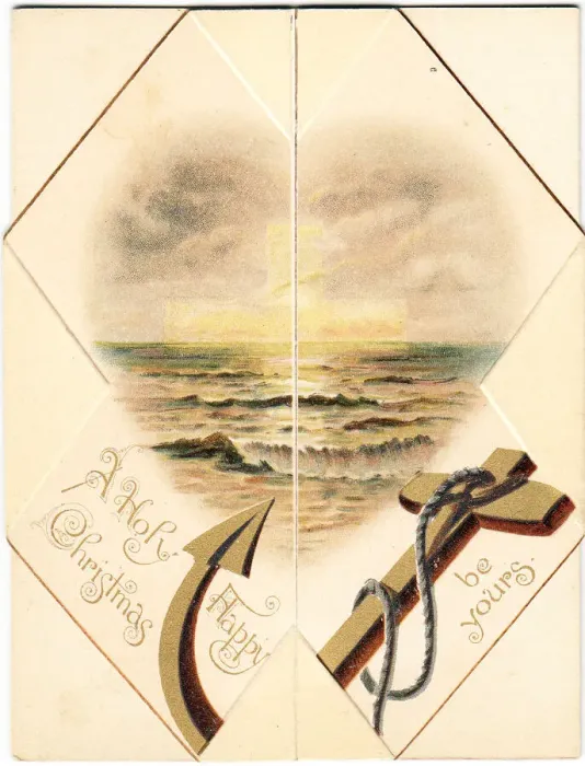Framed Print : Anchor and seascape on a Christmas card Framed Print : Anchor and seascape on a Christmas card