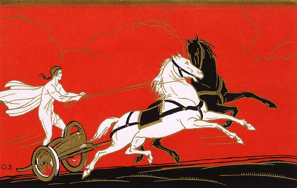 Ancient Greek Charioteer with one black and one white horse