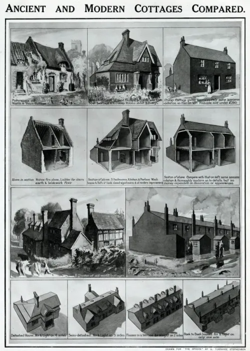 Framed Print : Ancient and modern cottages compared Framed Print : Ancient and modern cottages compared