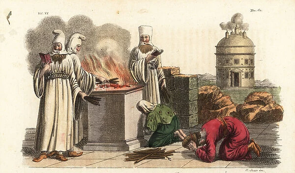 Ancient Persian priests performing ritual sacrifices
