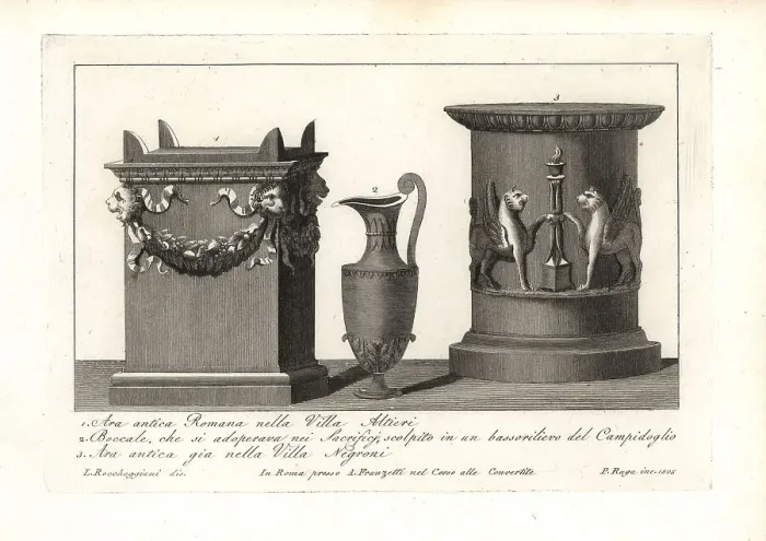 Framed Print : Ancient Roman altars and pitcher used in sacrifices Framed Print : Ancient Roman altars and pitcher used in sacrifices