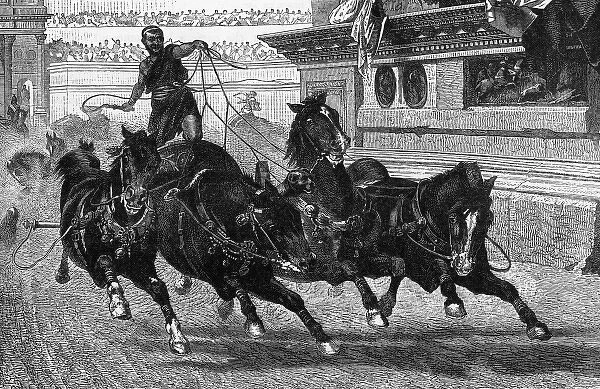 Ancient Roman charioteer driving four horses