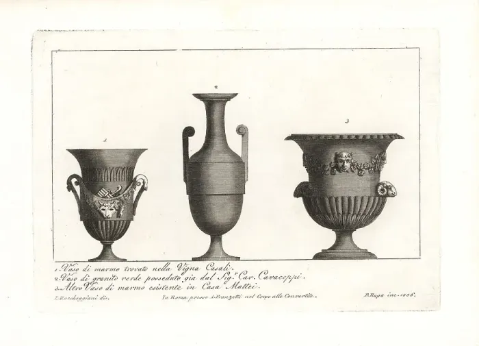 Framed Print : Ancient Roman vases in marble and granite Framed Print : Ancient Roman vases in marble and granite