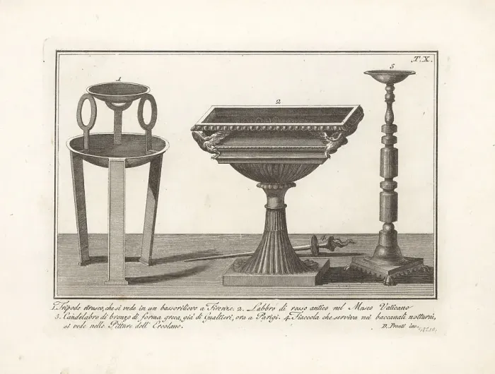 Framed Print : Ancient tripod, bath, candelabra and torch Framed Print : Ancient tripod, bath, candelabra and torch