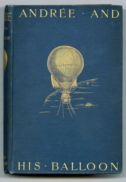 Framed Print : Andree's balloon, in gold, decorates the cover of this book. Date: 1898 Framed Print : Andree's balloon, in gold, decorates the cover of this book. Date: 1898