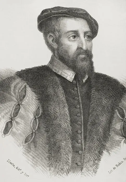 Framed Print : Andres Laguna (1510-1559). Portrait by Llanta, 19th century Framed Print : Andres Laguna (1510-1559). Portrait by Llanta, 19th century