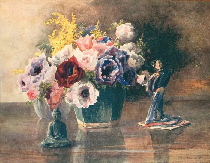 Framed Print : Anemones. A still life painting of a vase of multicoloured anemone flowers Framed Print : Anemones. A still life painting of a vase of multicoloured anemone flowers