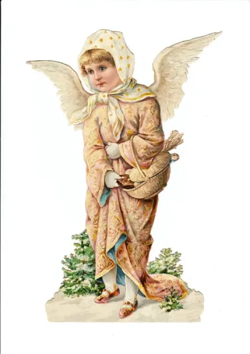 Framed Print : Angel with basket on a Victorian Christmas scrap Framed Print : Angel with basket on a Victorian Christmas scrap