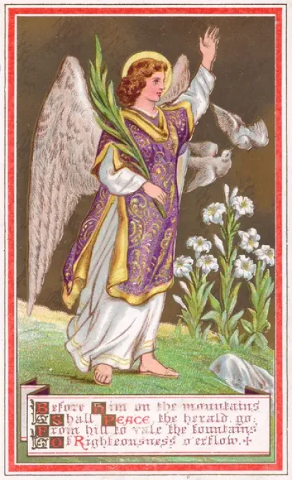 Framed Print : Angel with birds and flowers on a greetings card Framed Print : Angel with birds and flowers on a greetings card
