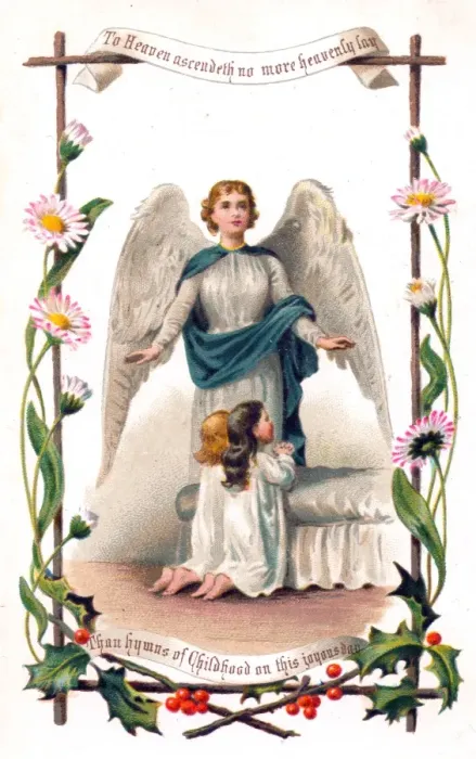 Framed Print : Angel and children on a Christmas card Framed Print : Angel and children on a Christmas card