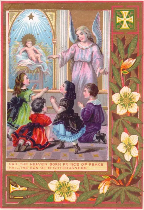 Framed Print : Angel and children on a Christmas card Framed Print : Angel and children on a Christmas card