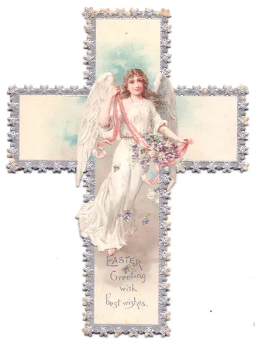 Framed Print : Angel on a cross-shaped Easter card Framed Print : Angel on a cross-shaped Easter card