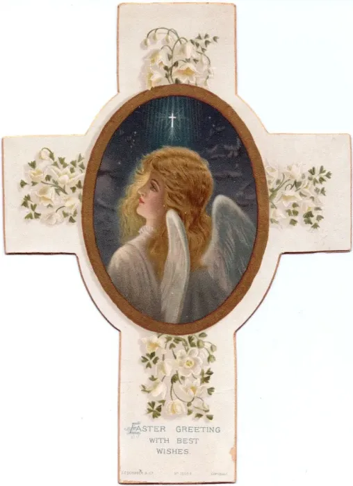 Framed Print : Angel on a cross-shaped Easter card Framed Print : Angel on a cross-shaped Easter card