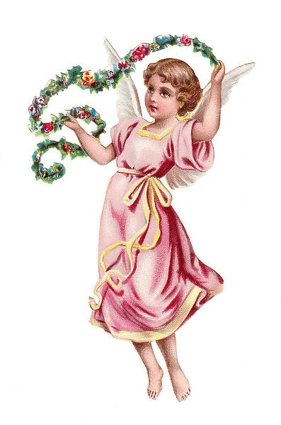 Angel with garland on a Victorian Christmas scrap