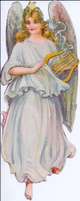 Framed Print : Angel with lyre on a Christmas scrap Framed Print : Angel with lyre on a Christmas scrap