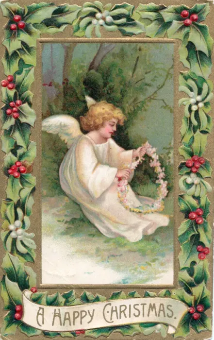 Framed Print : Angel in the snow on a Christmas postcard Framed Print : Angel in the snow on a Christmas postcard