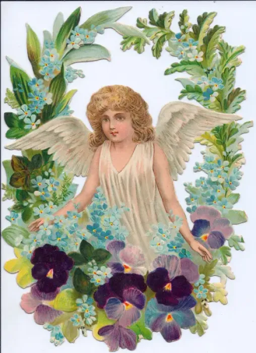 Framed Print : Angel surrounded by flowers on a Victorian scrap Framed Print : Angel surrounded by flowers on a Victorian scrap